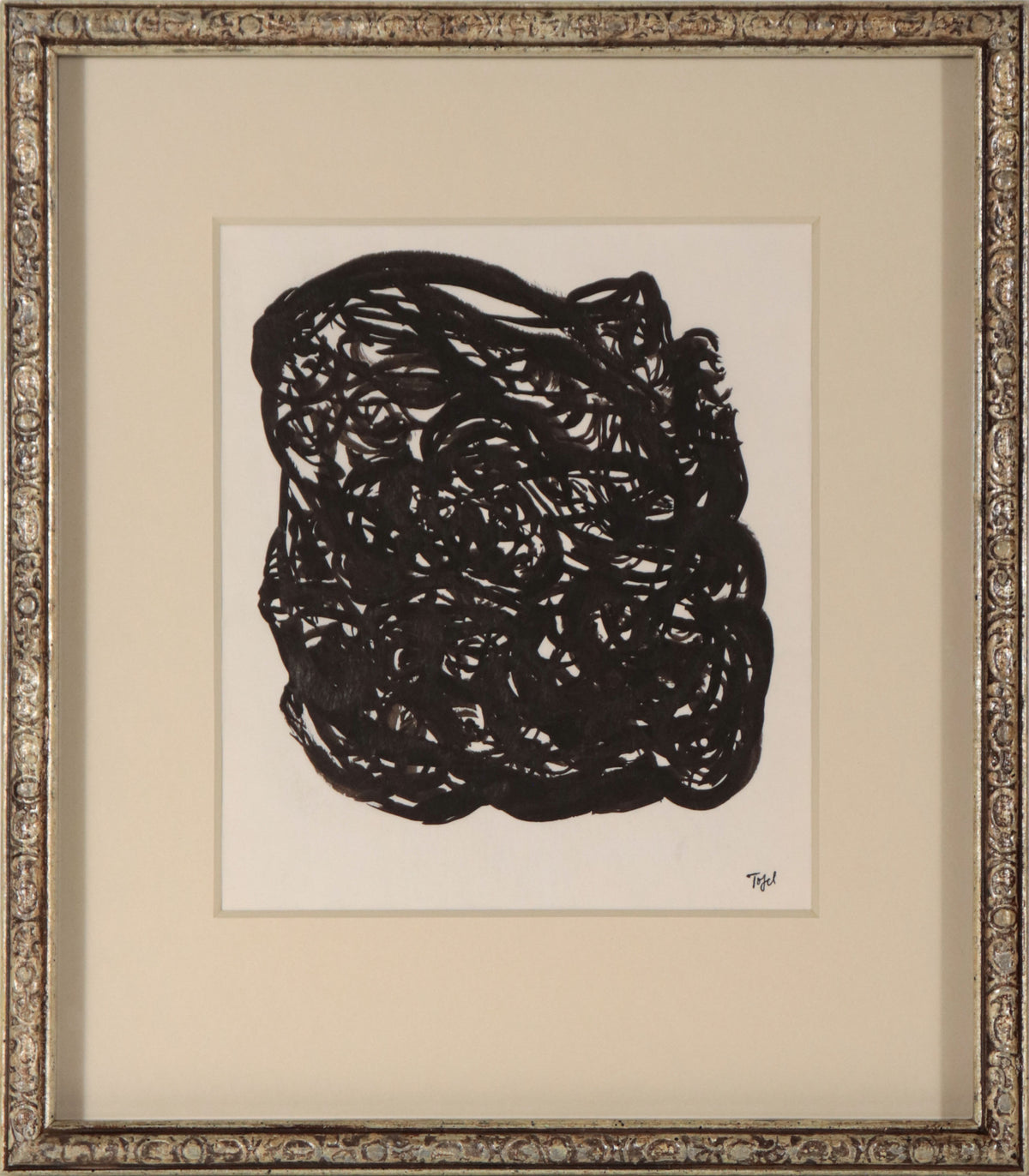 Bold Monochrome Abstract <br>Mid 20th Century Ink <br><br>#D1289