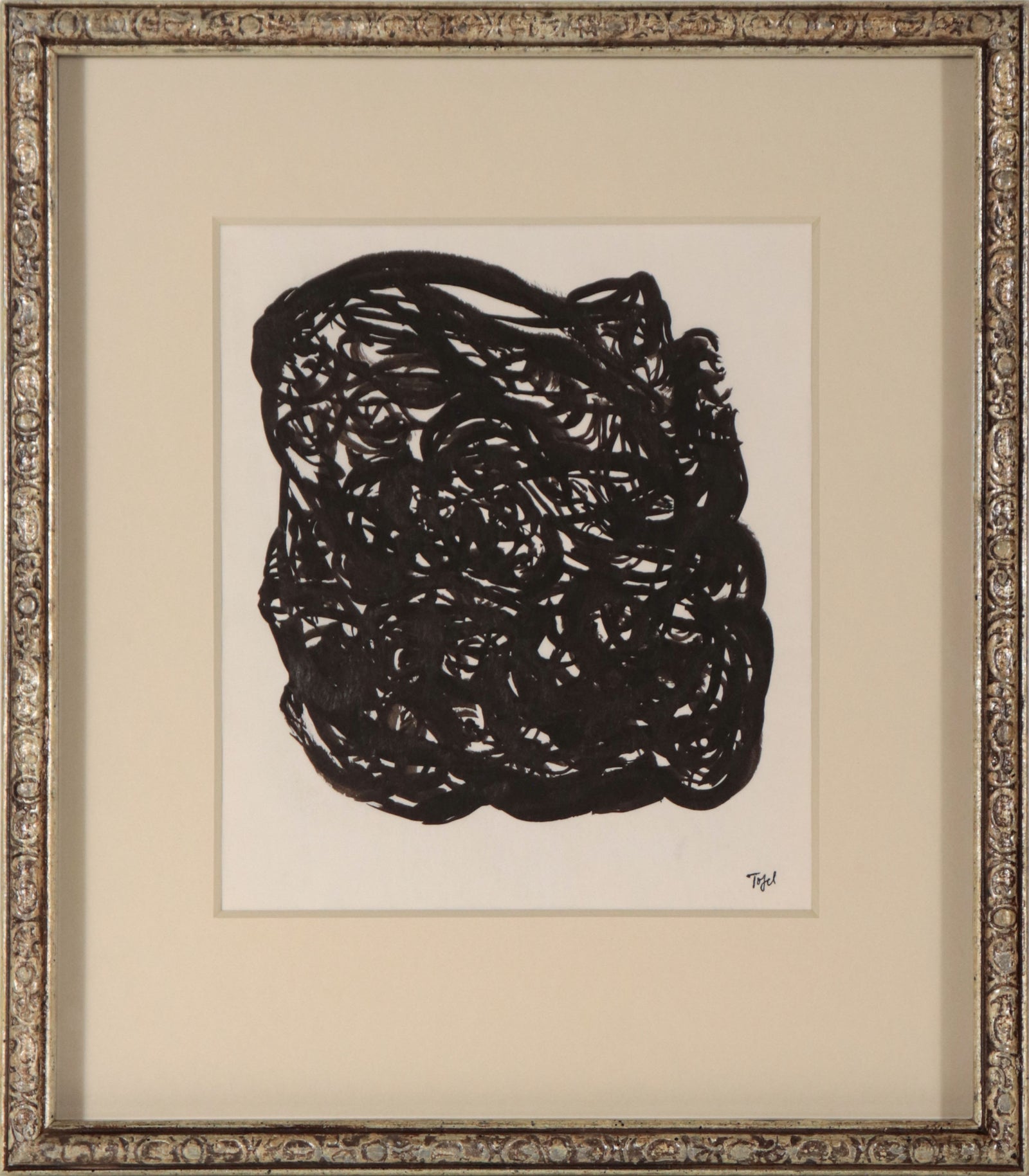 Bold Monochrome Abstract <br>Mid 20th Century Ink <br><br>#D1289