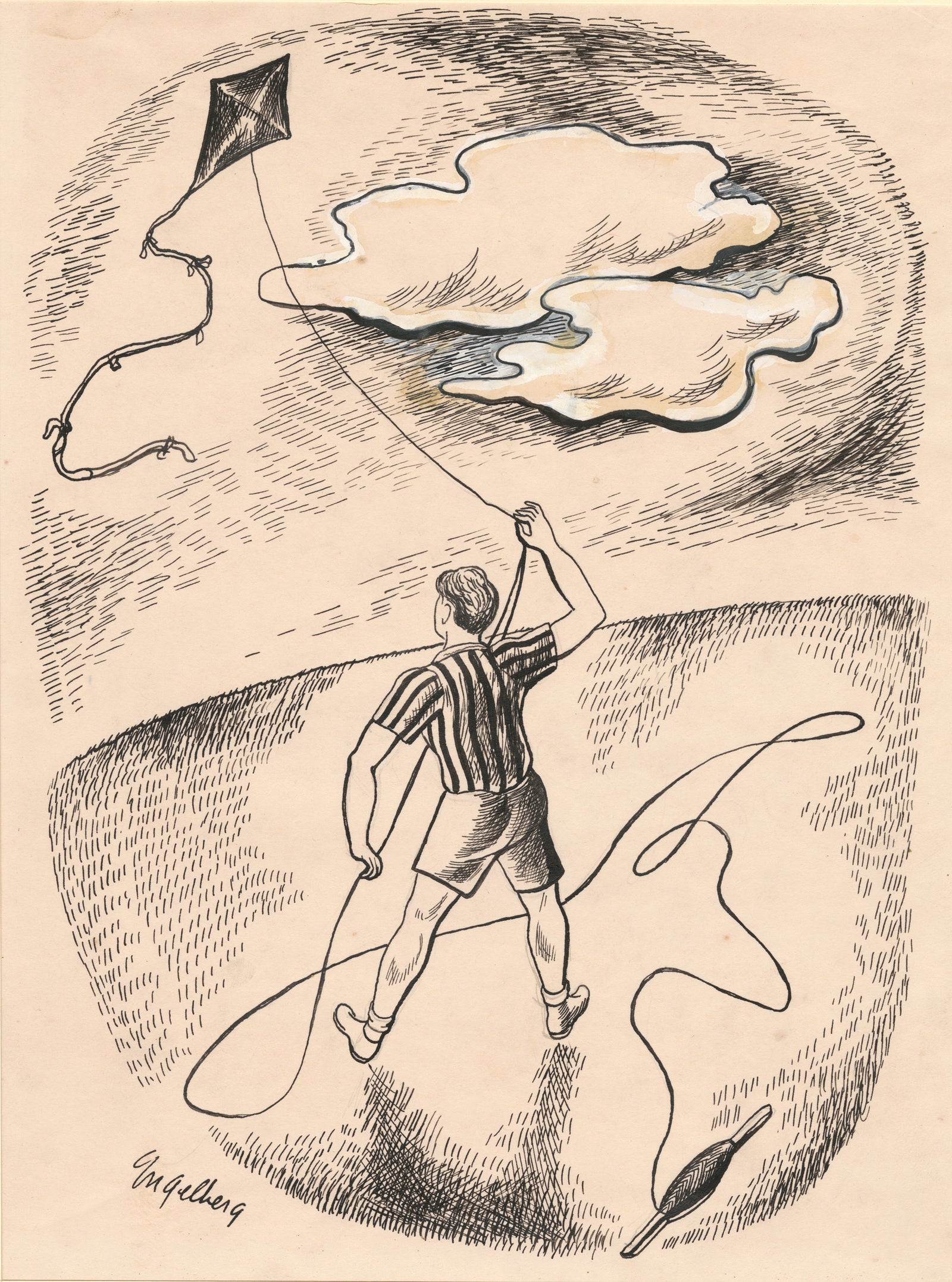 Kite-Flier <br>1930's Ink and Gouache <br><br>#E031