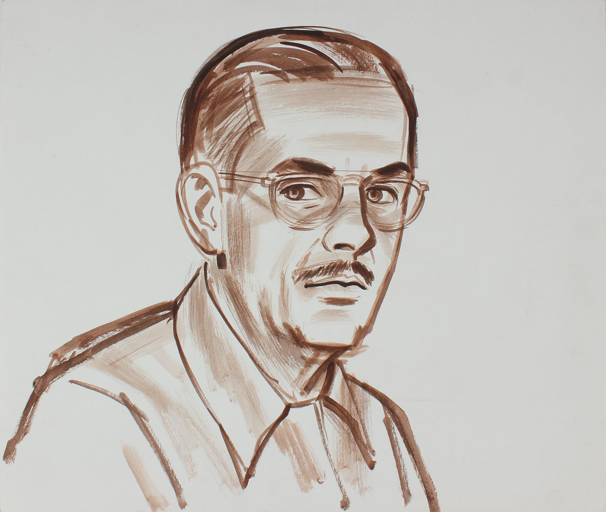 Self Portrait of the Artist in Glasses &lt;br&gt;1940-50s Watercolor&lt;br&gt;&lt;br&gt;#0024