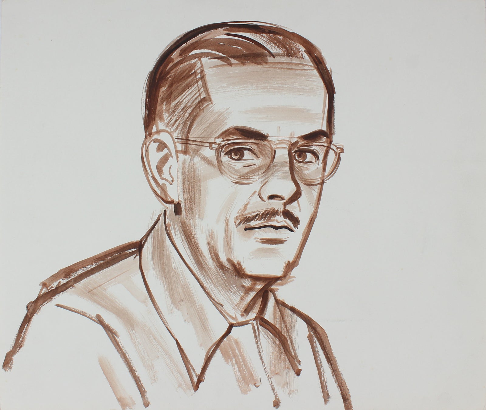 Self Portrait of the Artist in Glasses <br>1940-50s Watercolor<br><br>#0024