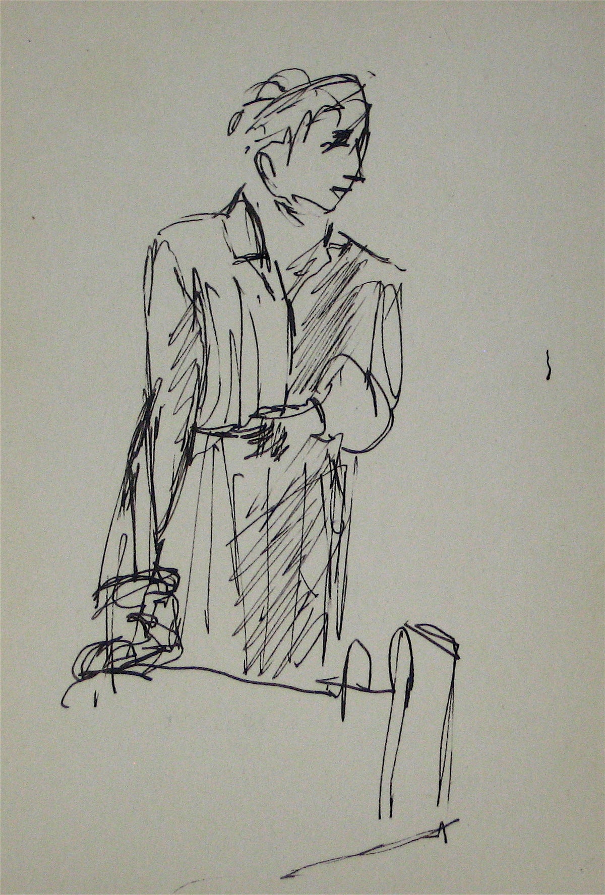 Monochrome Standing Figure <br>Early-Mid 20th Century Ink <br><br>#12822