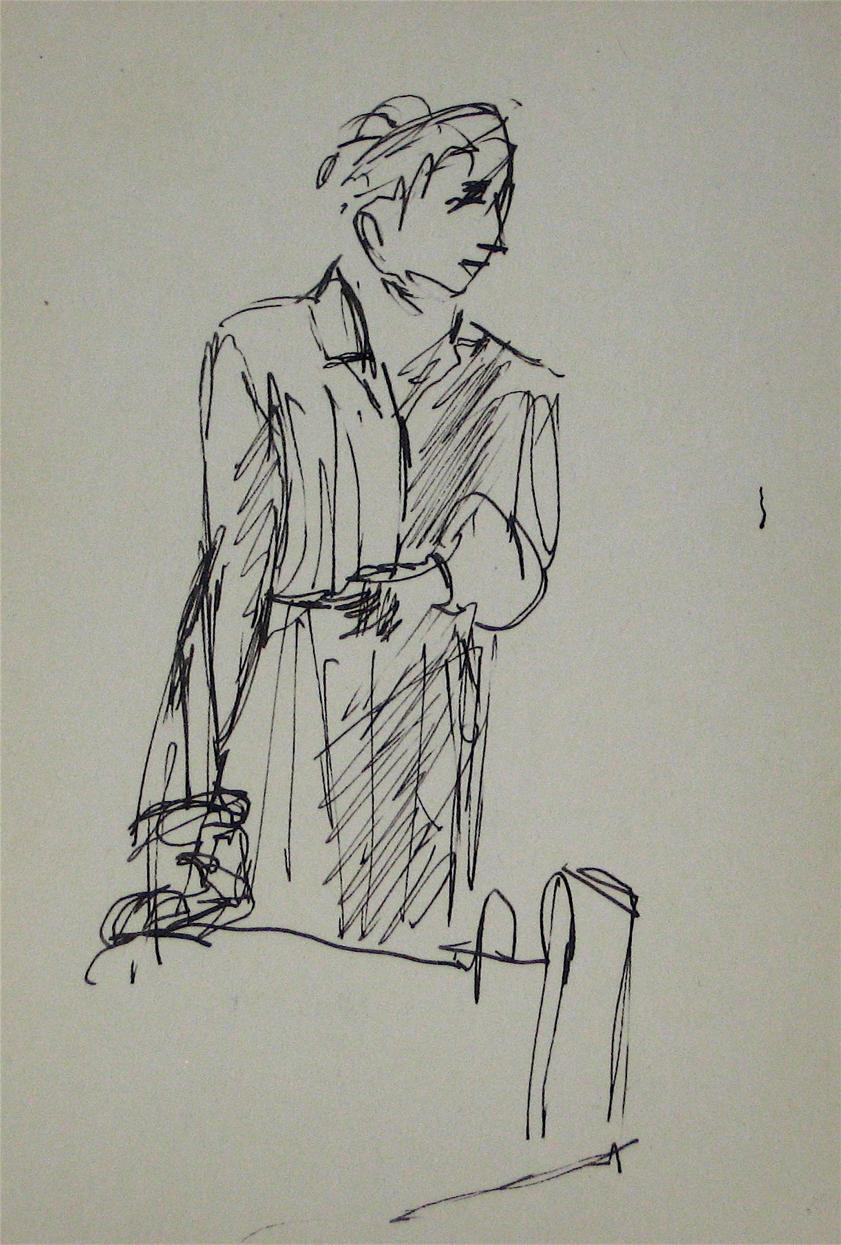 Monochrome Standing Figure <br>Early-Mid 20th Century Ink <br><br>#12822