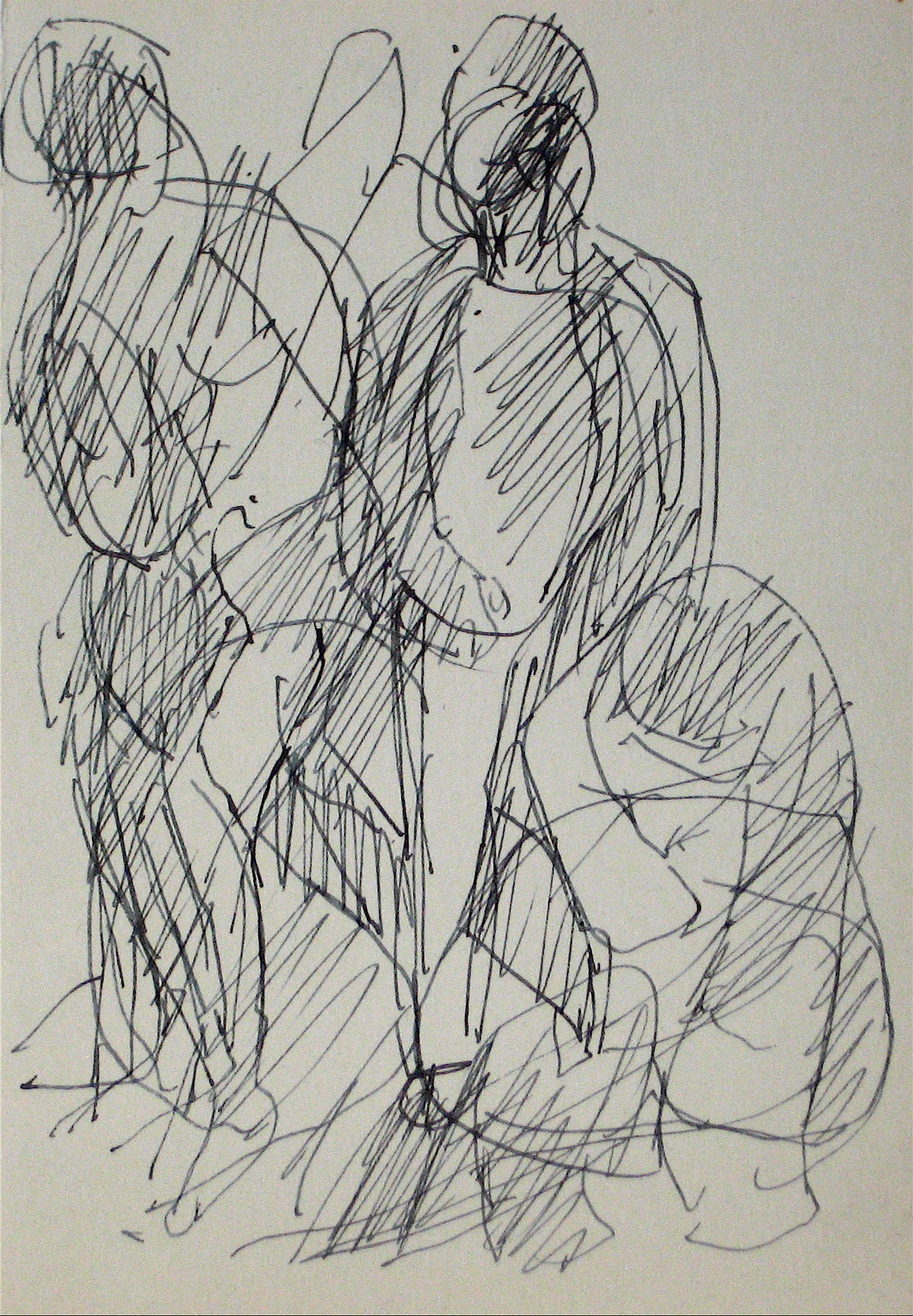 Expressionist Figure Trio <br>Early-Mid 20th Century Ink <br><br>#12831