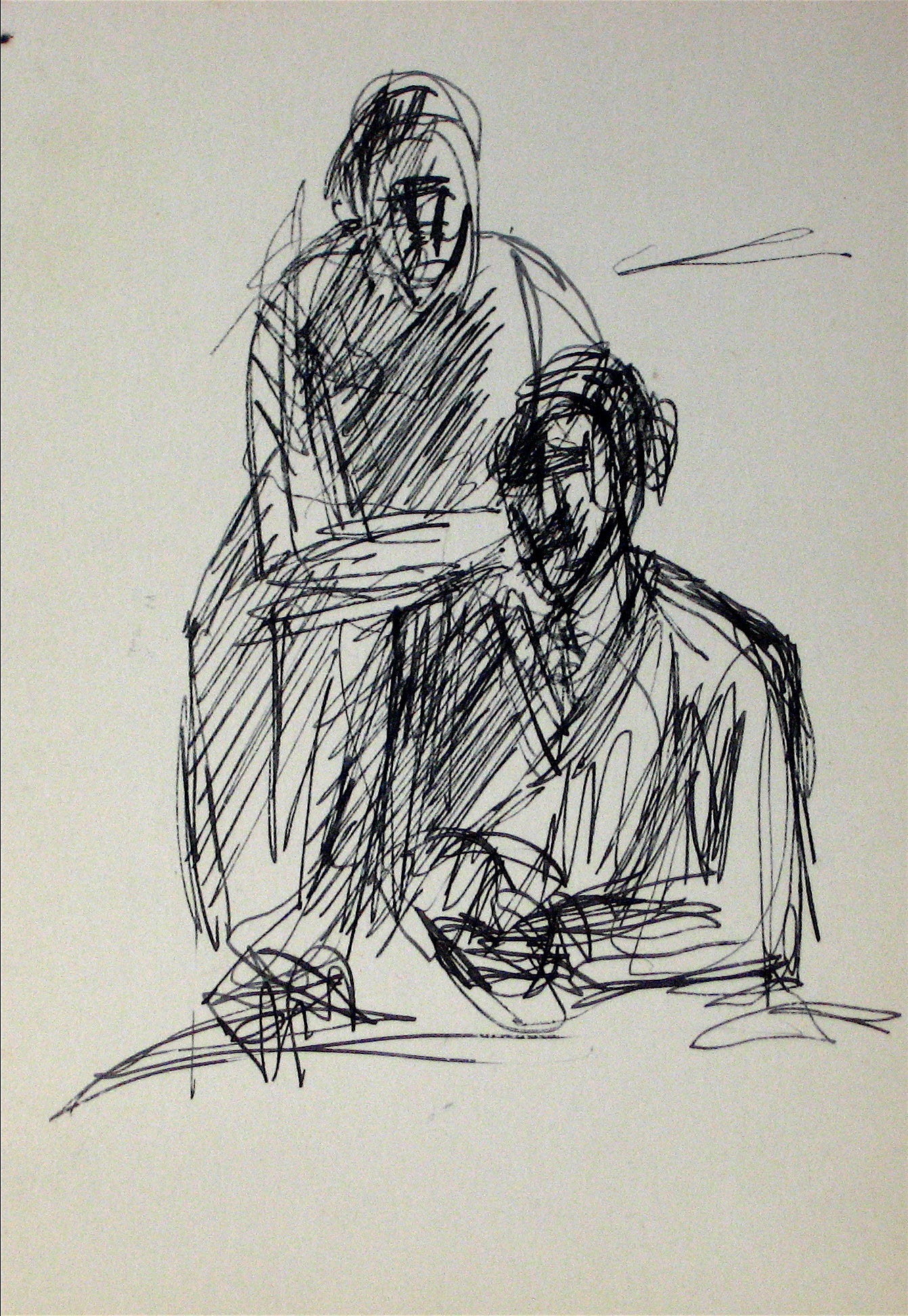Monochrome Couple <br>Early-Mid 20th Century Ink <br><br>#12839