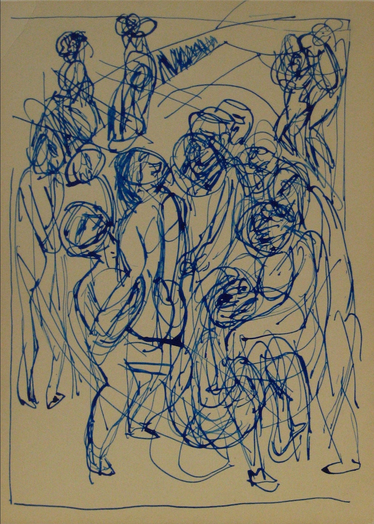 Expressionist Figure Scene <br>Early-Mid 20th Century Ink <br><br>#14130