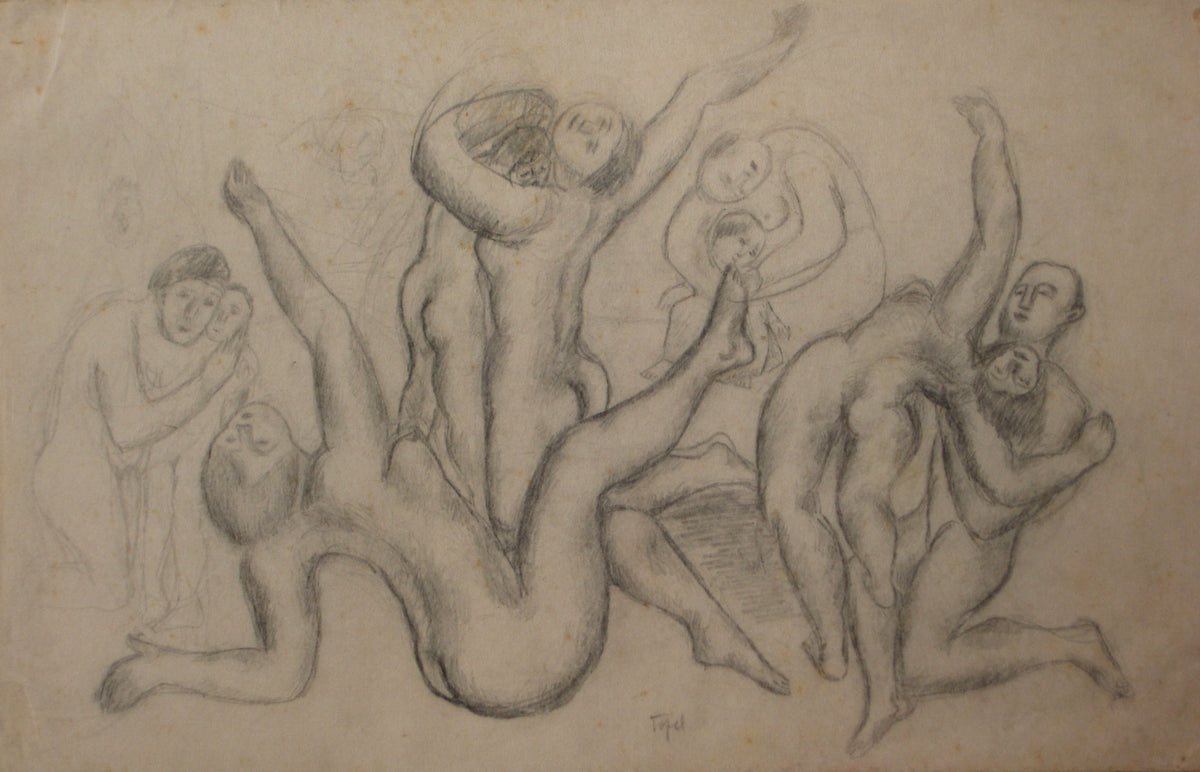 Dancing Nude Figures <br>Early-Mid 20th Century Graphite <br><br>#14360