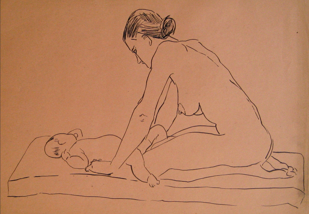 Mother &amp; Child <br>1930-50s Drawing <br><br>#16023
