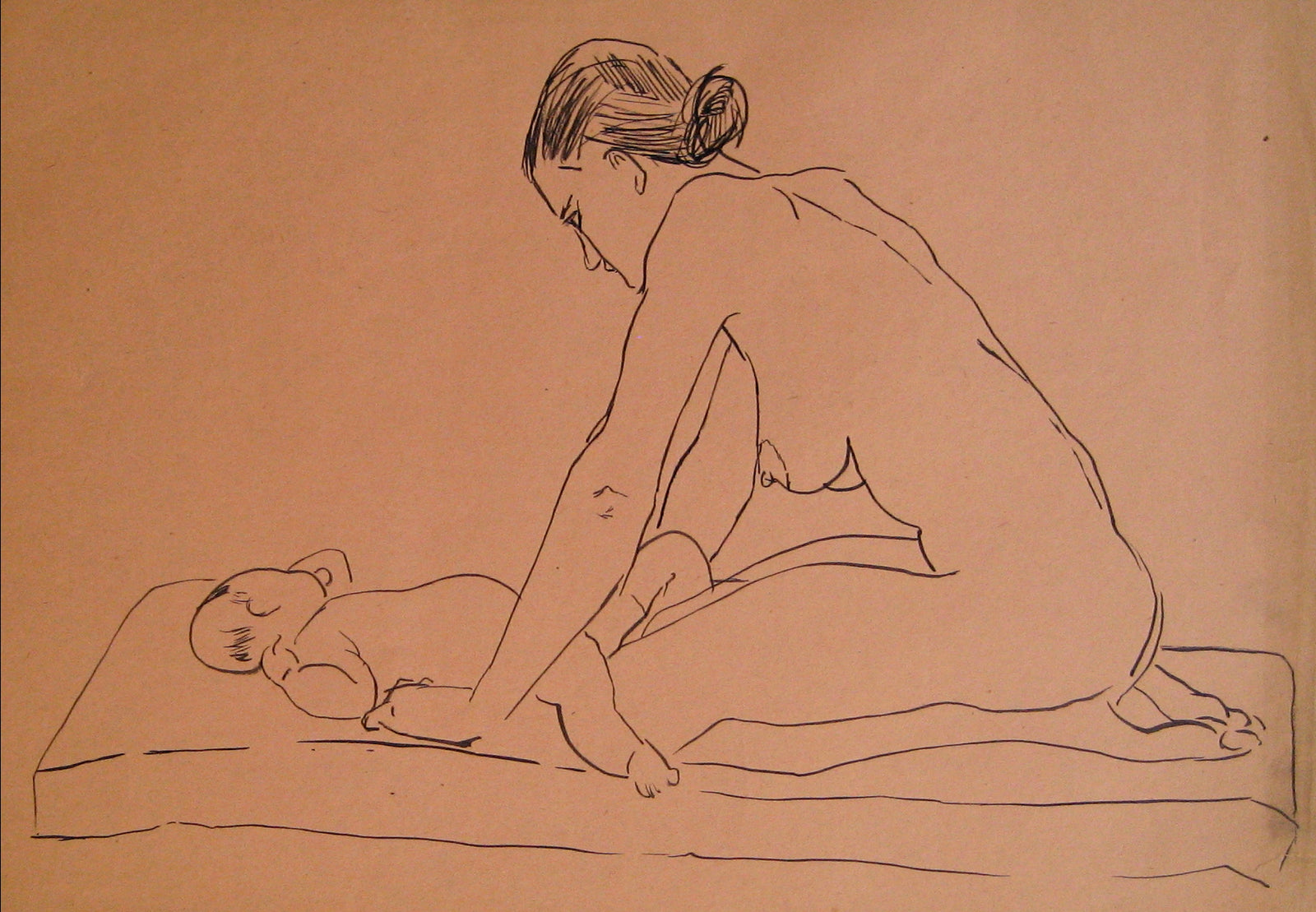 Mother & Child <br>1930-50s Drawing <br><br>#16023