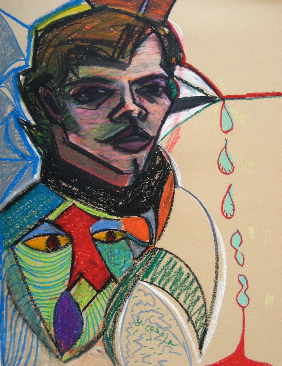 Bold Surreal Portrait&lt;br&gt;Mid-Late 20th Century Pastel&lt;br&gt;&lt;br&gt;#16421