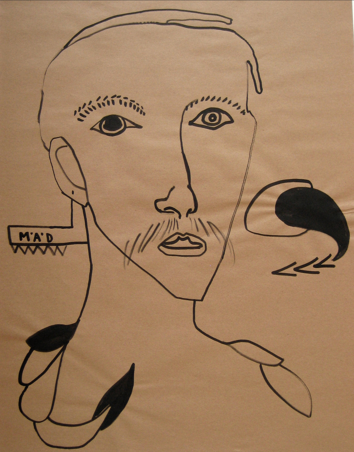 Monochromatic Surrealist Portrait&lt;br&gt;Mid-Late 20th Century Ink&lt;br&gt;&lt;br&gt;#16450