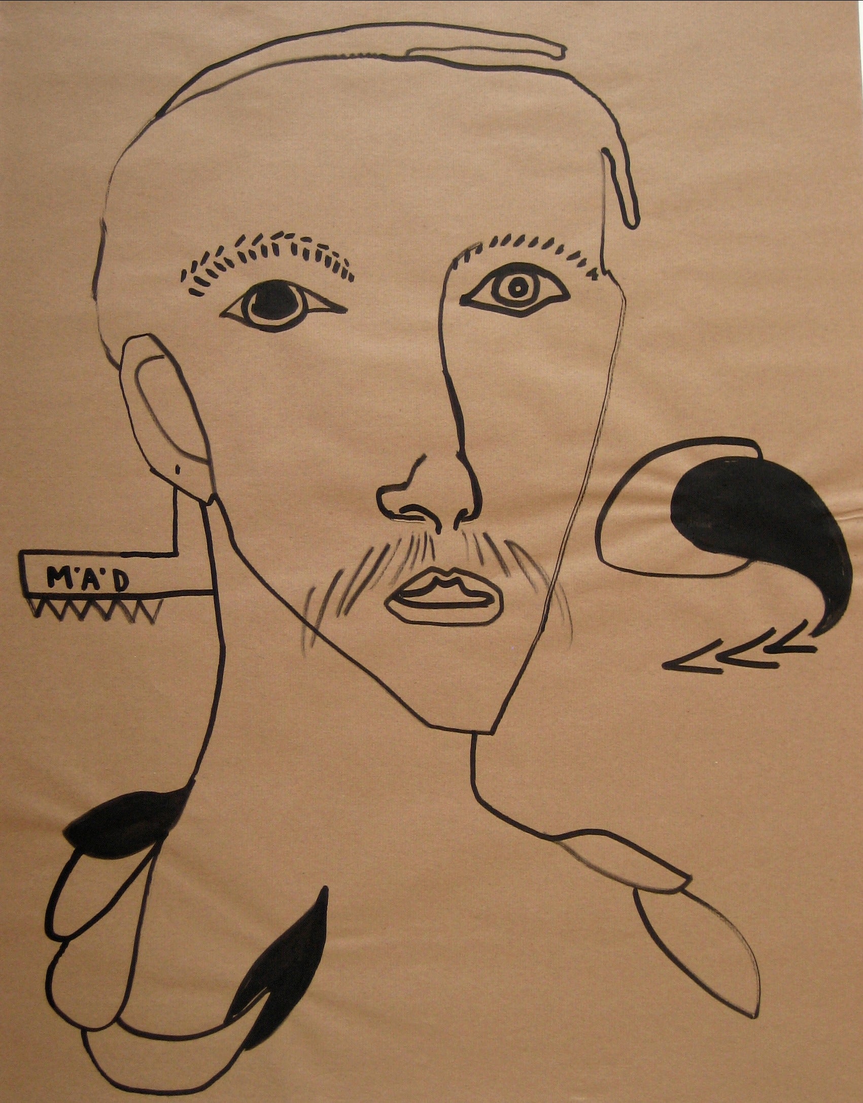 Monochromatic Surrealist Portrait<br>Mid-Late 20th Century Ink<br><br>#16450