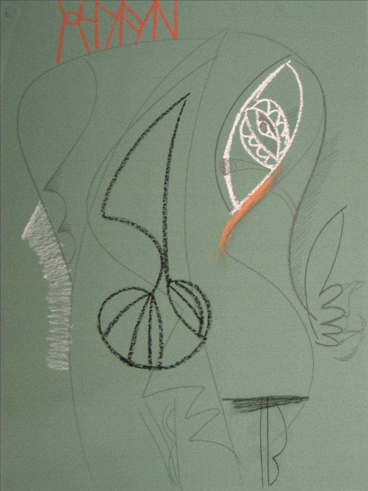 Mint Green Surrealist Abstract &lt;br&gt;20th Century Pastel and Graphite on Paper &lt;br&gt;&lt;br&gt;#16967