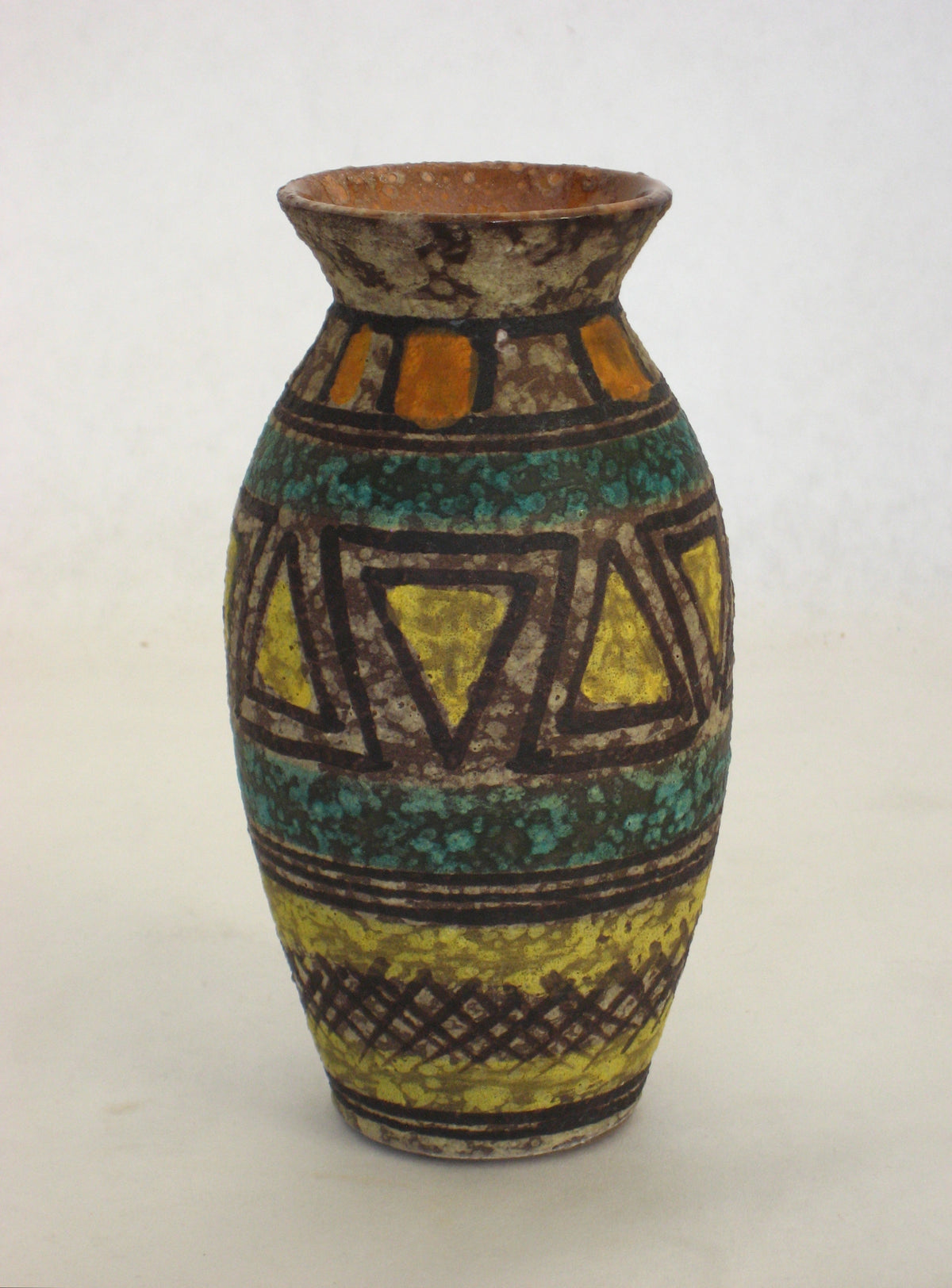 Orange, Green, &amp; Yellow Geometric Pattern Vase &lt;br&gt;&lt;br&gt;#17654