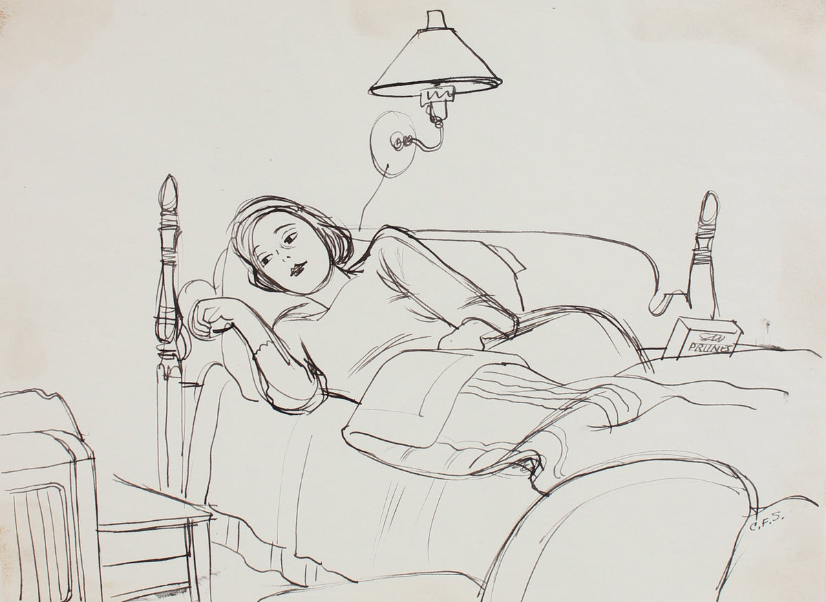 Woman in Bed &lt;br&gt;1930s-1940s Pen &lt;br&gt;&lt;br&gt;#5635