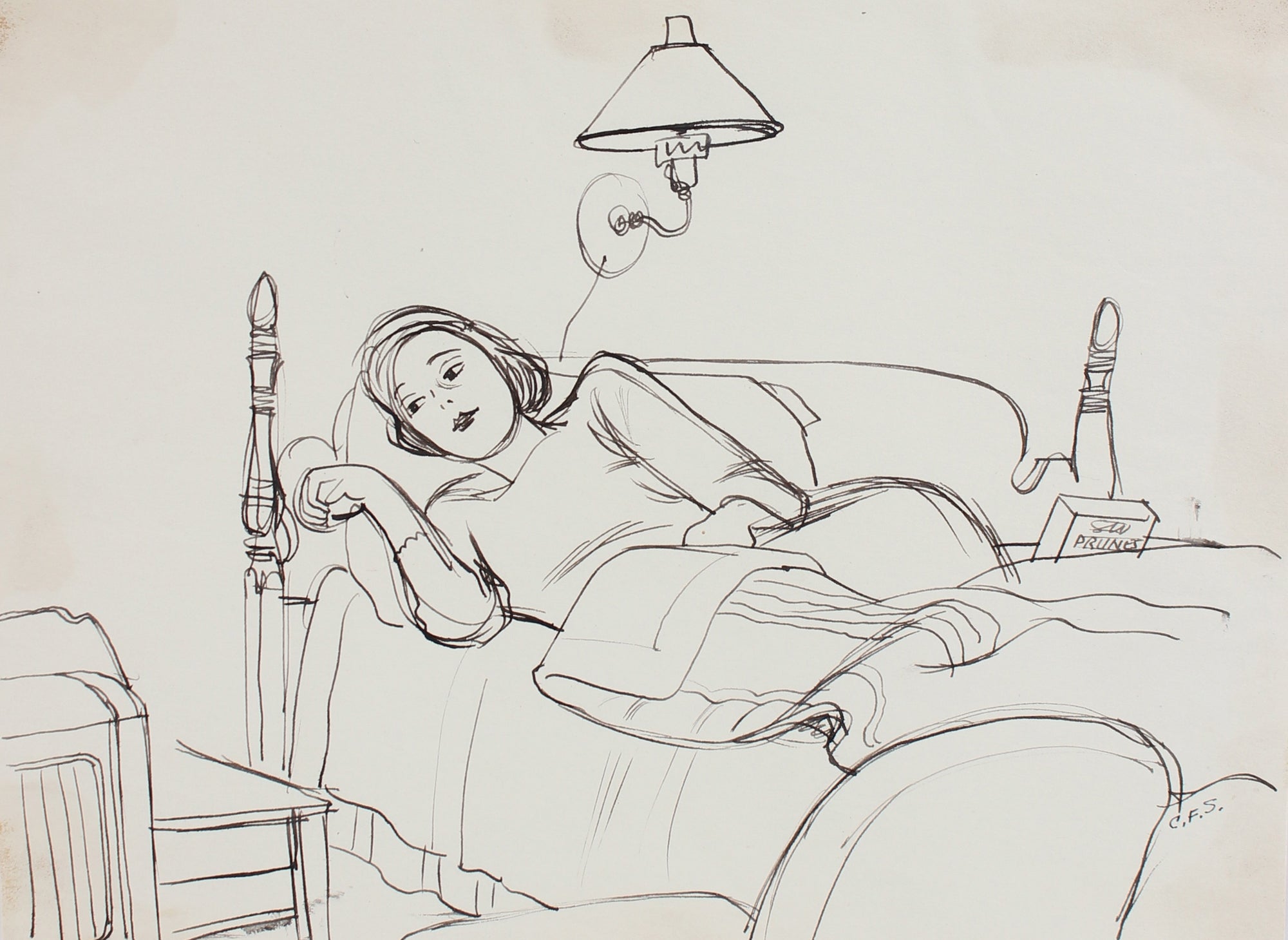 Woman in Bed <br>1930s-1940s Pen <br><br>#5635