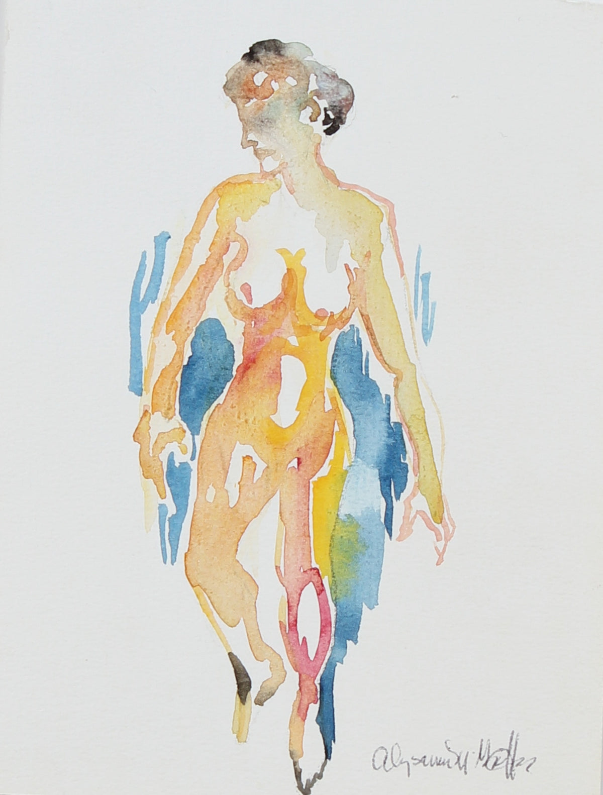 Dreamy Female Nude &lt;br&gt;1950-60s Watercolor&lt;br&gt;&lt;br&gt;#22651