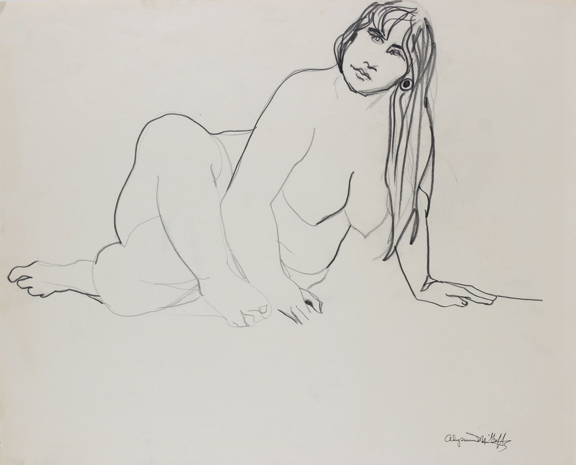 Nude Figure Drawing<br>1950-60s Graphite & Charcoal<br><br>#22776