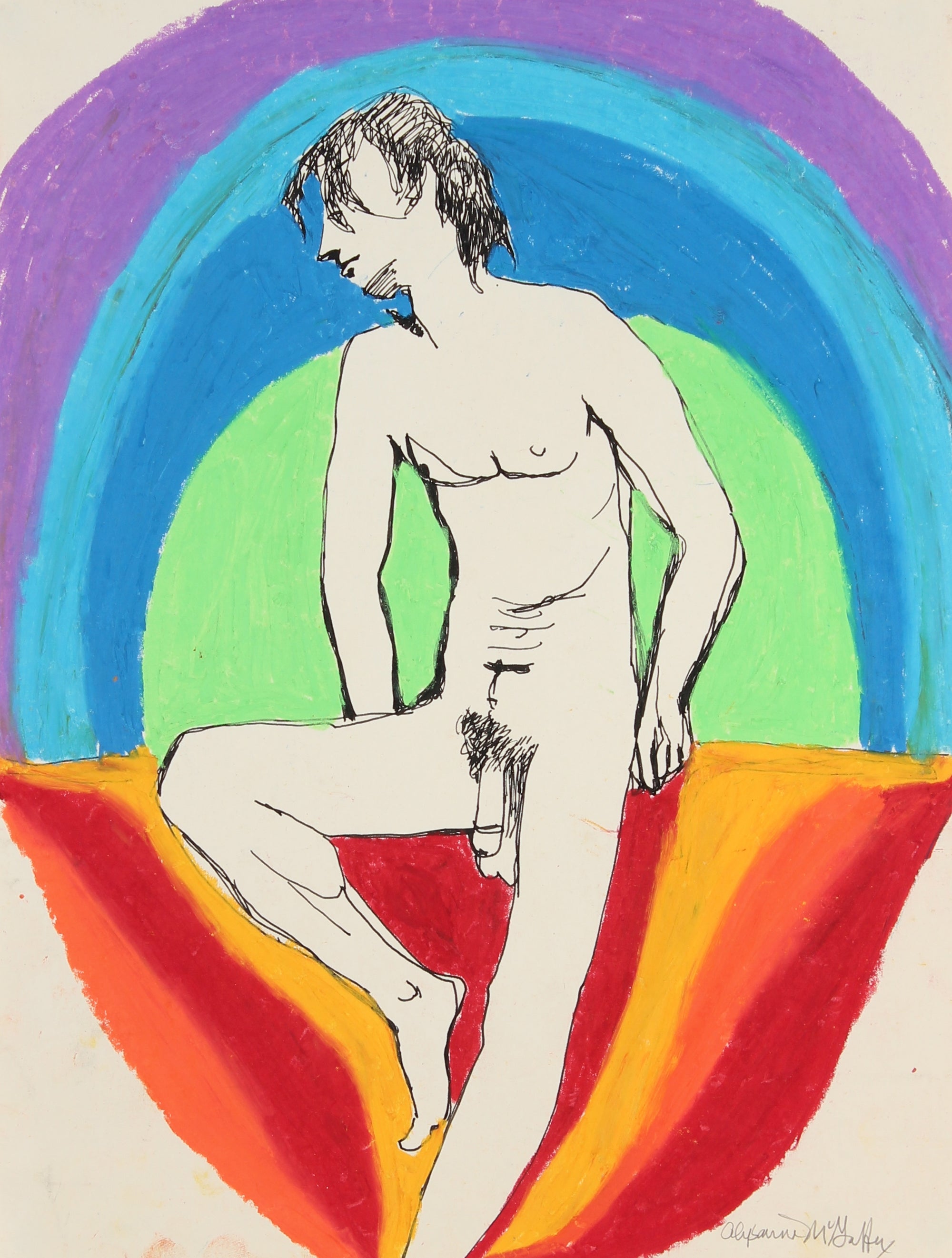 Rainbow Male Nude <br>1950-60s Ink & Pastel <br><br>#23240