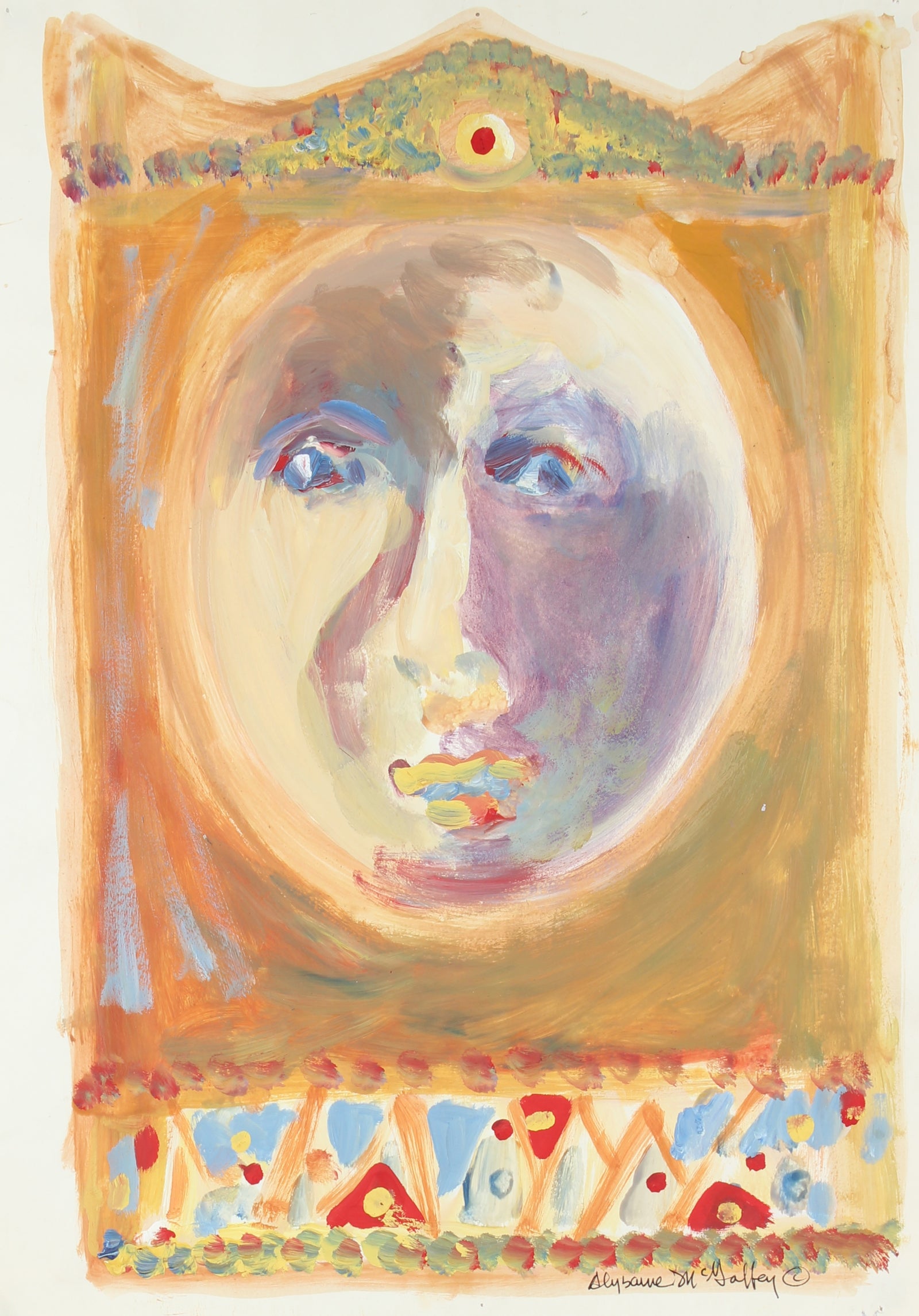 Colorful Figure with Crown <br>1950-60s Distemper <br><br>#23368