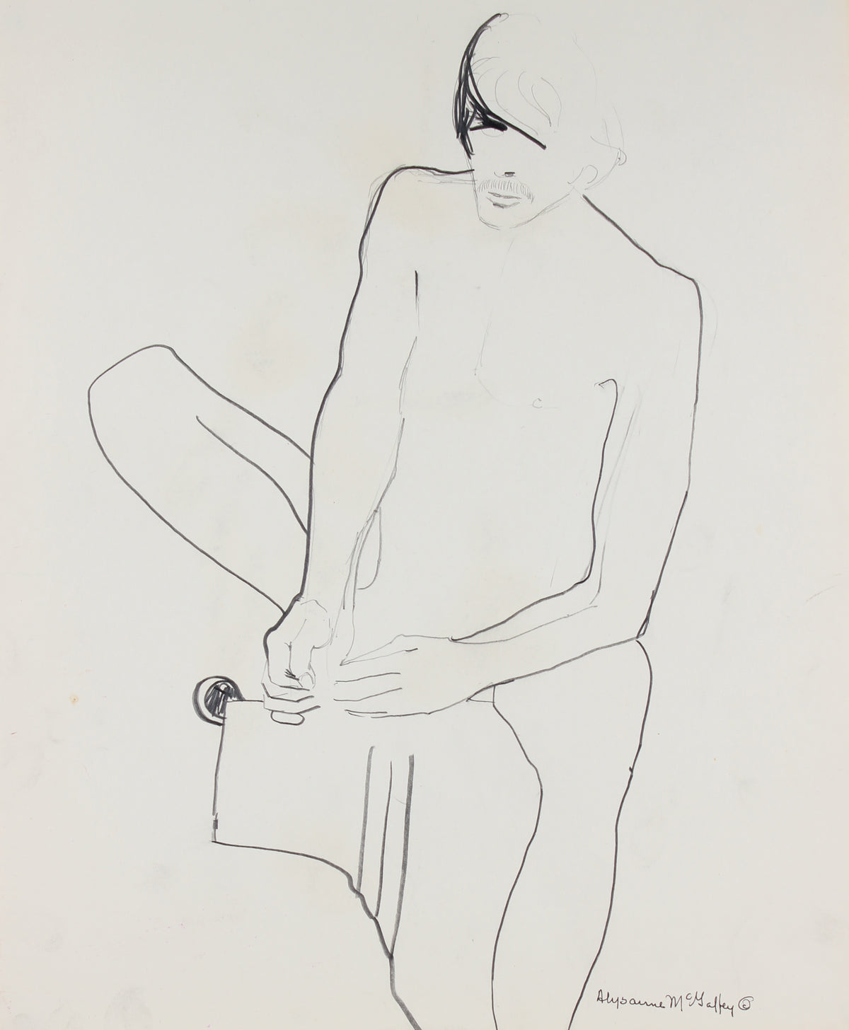 Seated Male Nude &lt;br&gt;1950-60s Charcoal &amp; Graphite &lt;br&gt;&lt;br&gt;#23386