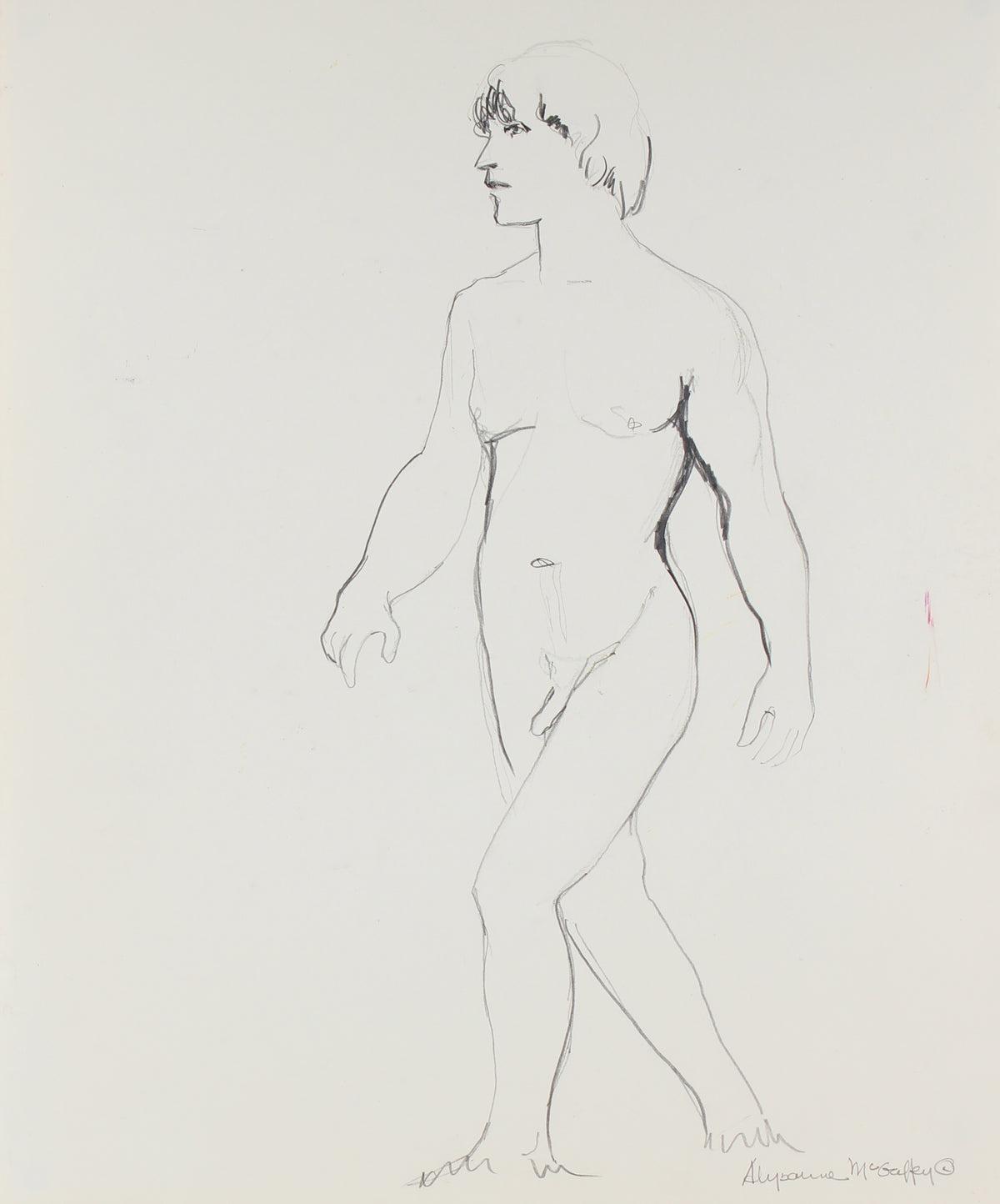 Male Nude in Motion &lt;br&gt;1950-60s Charcoal &amp; Graphite &lt;br&gt;&lt;br&gt;#23391