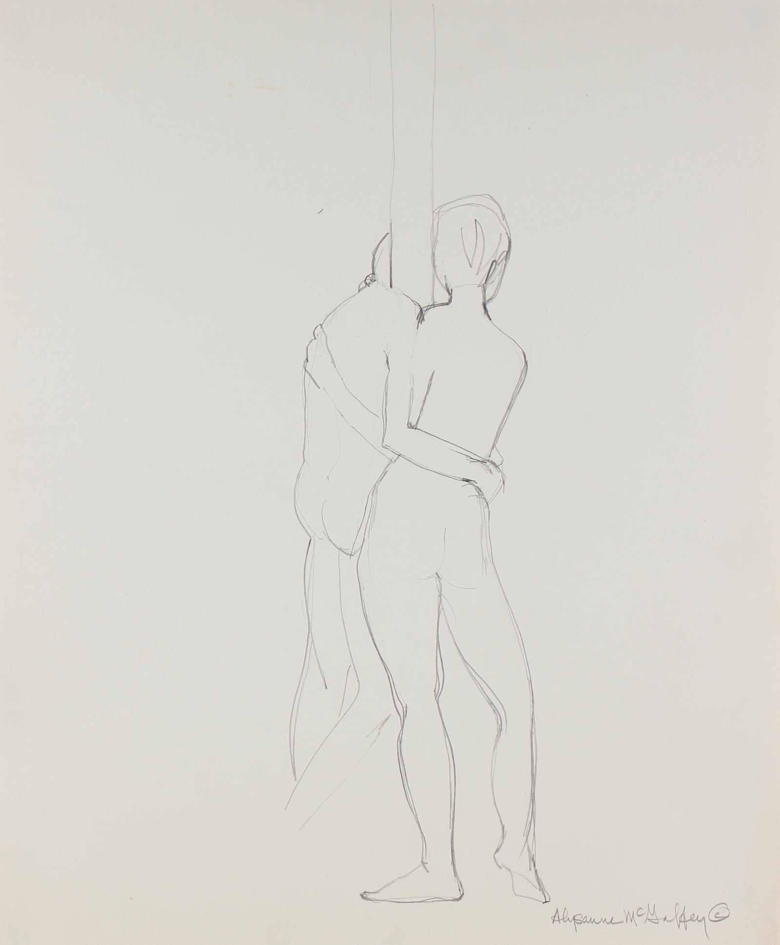 Embracing Couple <br>1950-60s Charcoal & Graphite <br><br>#23398