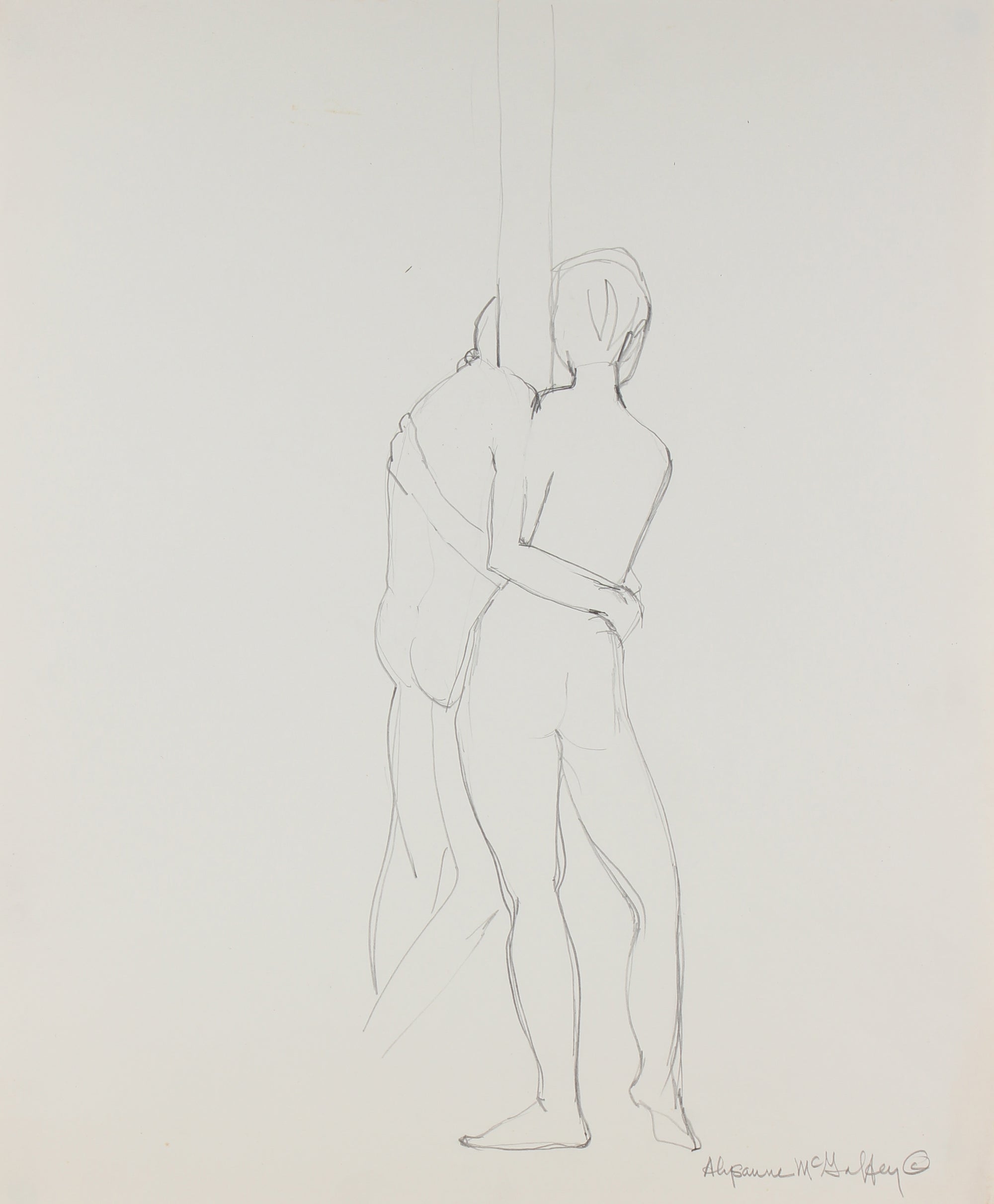 Embracing Couple <br>1950-60s Charcoal & Graphite <br><br>#23398
