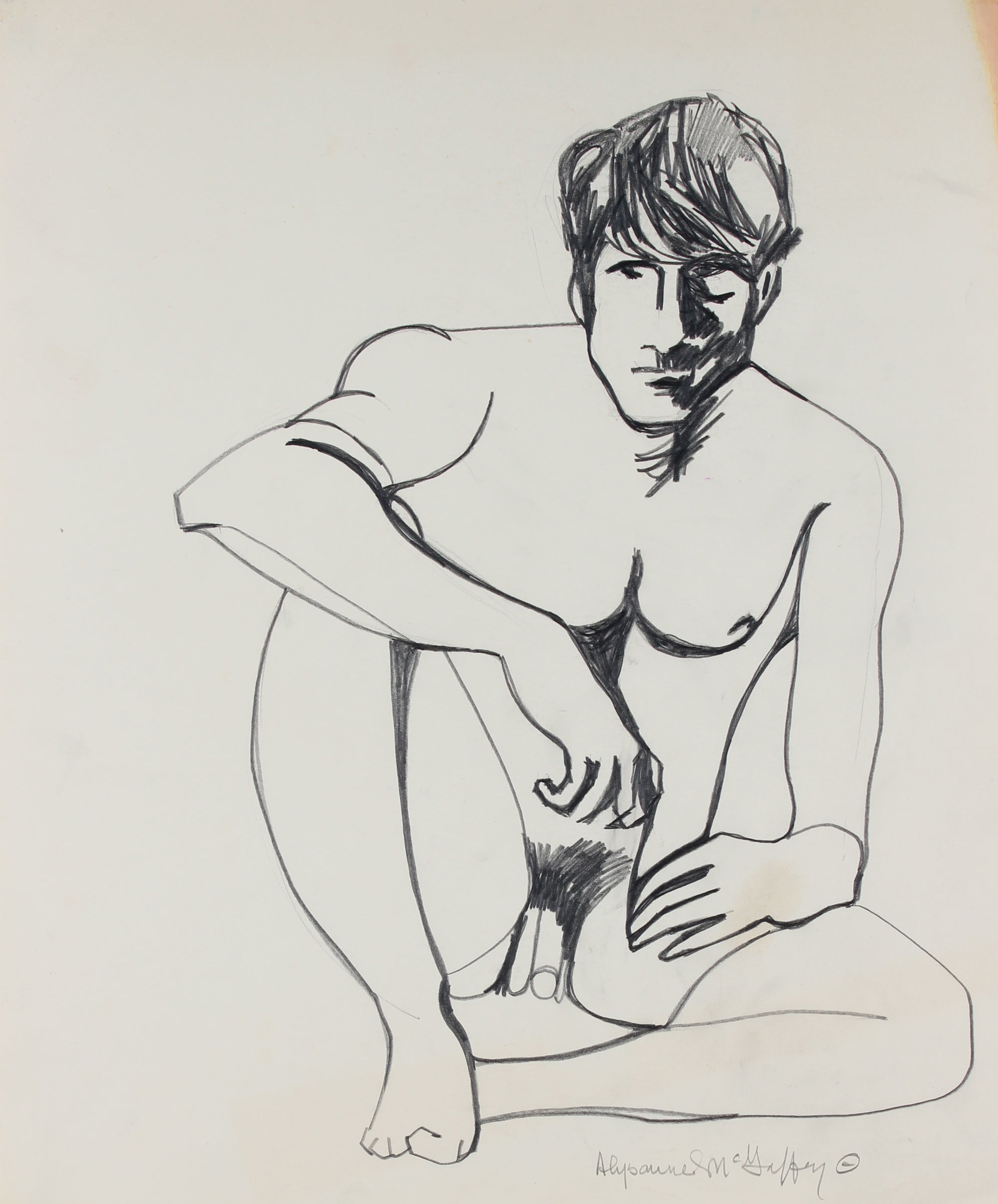 Bold Male Nude <br>1950-60s Charcoal & Graphite <br><br>#23408