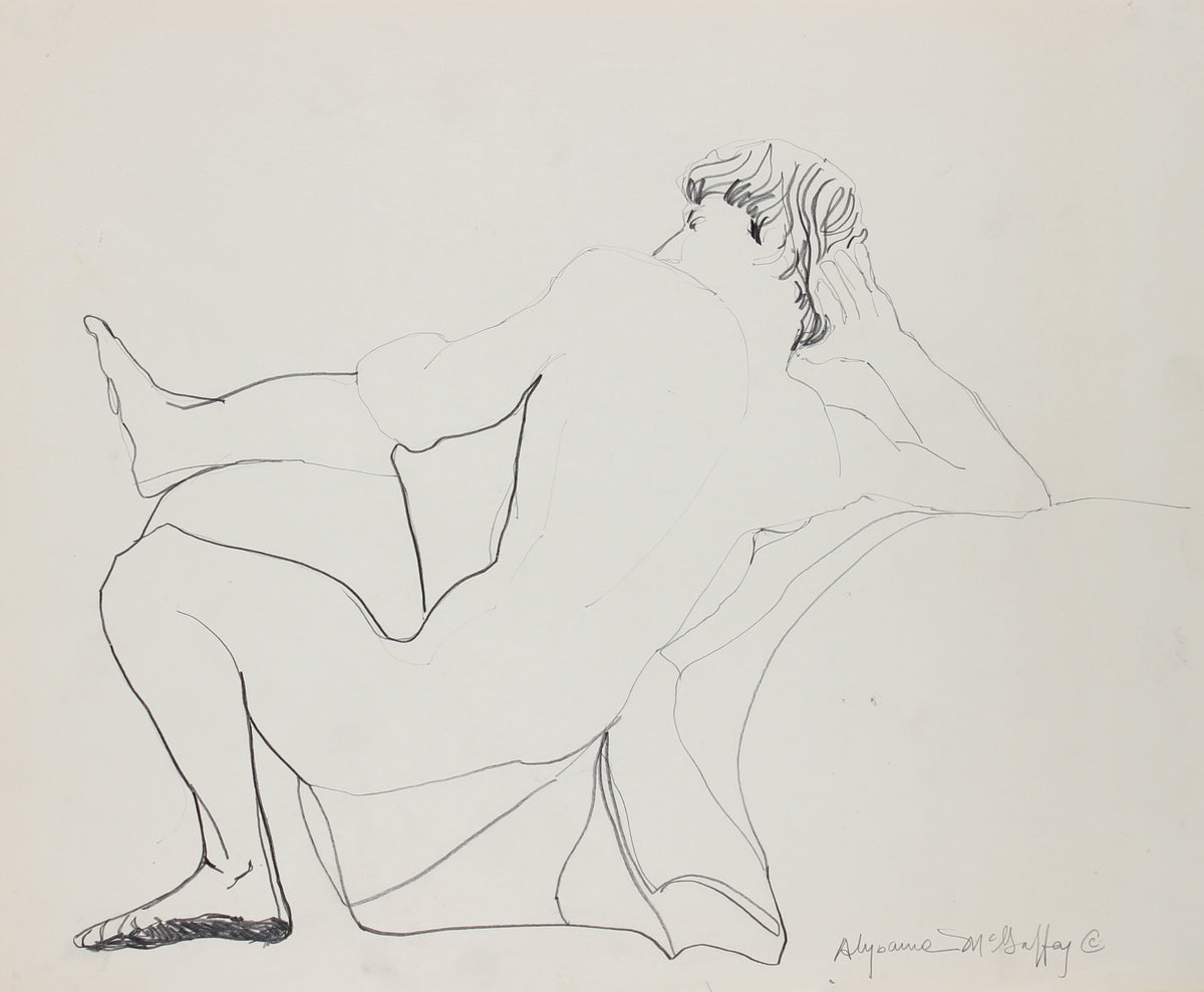 Male Nude in Repose &lt;br&gt;1950-60s Charcoal &amp; Graphite &lt;br&gt;&lt;br&gt;#23409