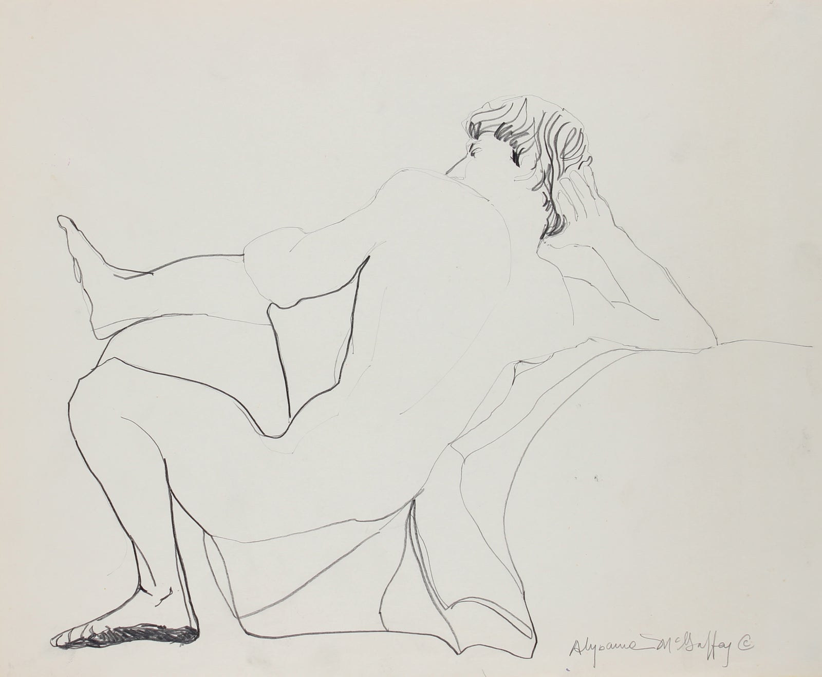 Male Nude in Repose <br>1950-60s Charcoal & Graphite <br><br>#23409