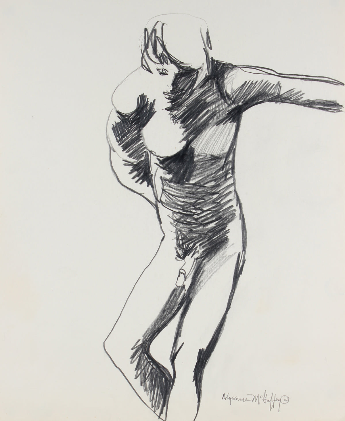 Dynamic Male Nude &lt;br&gt;1950-60s Charcoal &amp; Graphite &lt;br&gt;&lt;br&gt;#23411