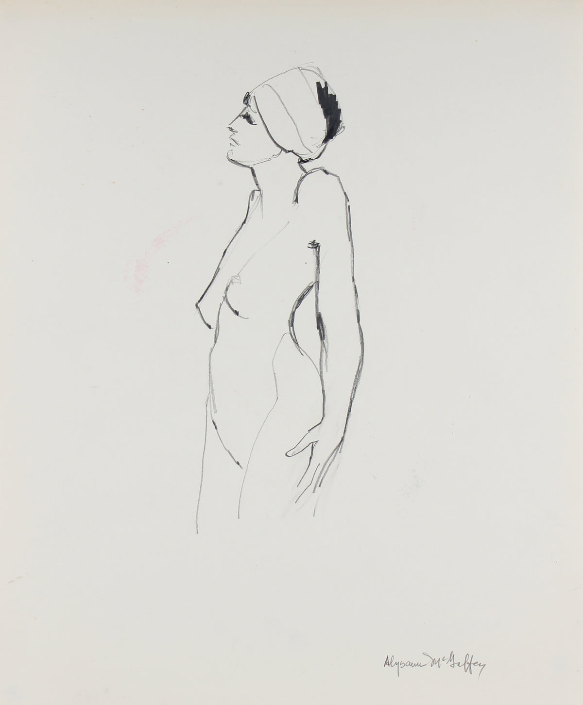 Female Bude Sketch &lt;br&gt;1950-60s Charcoal &amp; Graphite &lt;br&gt;&lt;br&gt;#23412