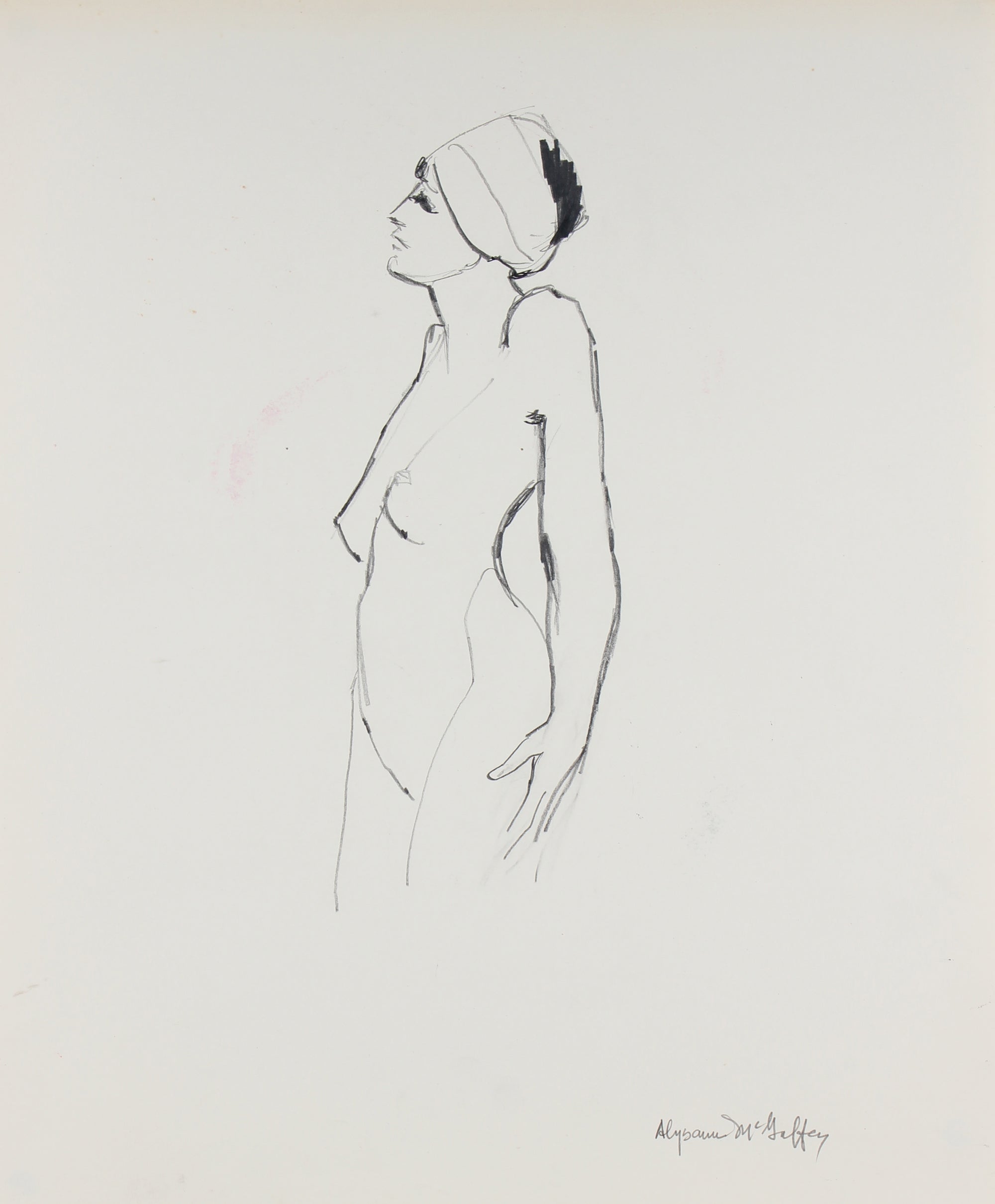 Female Bude Sketch <br>1950-60s Charcoal & Graphite <br><br>#23412