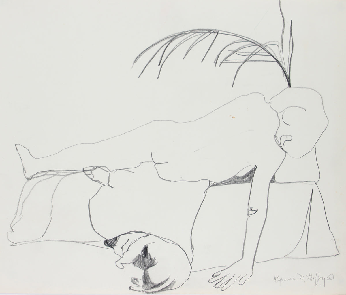 Reclining Nude with Cat &lt;br&gt;1950-60s Graphite &lt;br&gt;&lt;br&gt;#23416