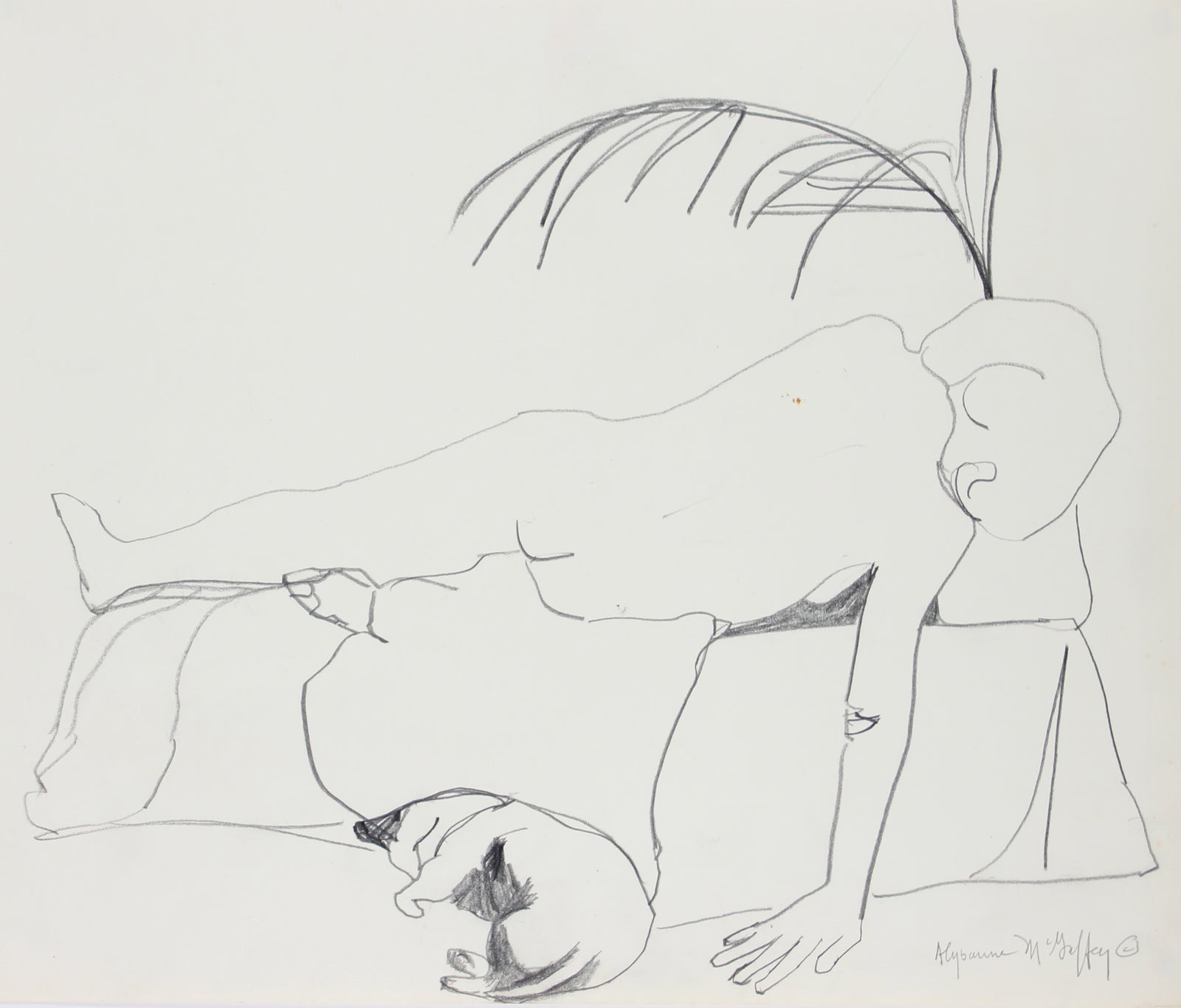 Reclining Nude with Cat <br>1950-60s Graphite <br><br>#23416
