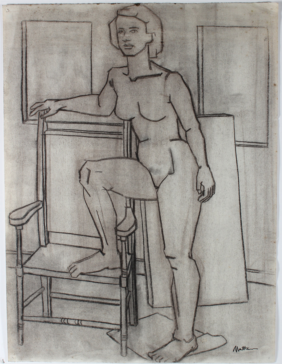 Nude Studio Figure Sketch&lt;br&gt;1945 Charcoal &lt;br&gt;&lt;br&gt;#35102