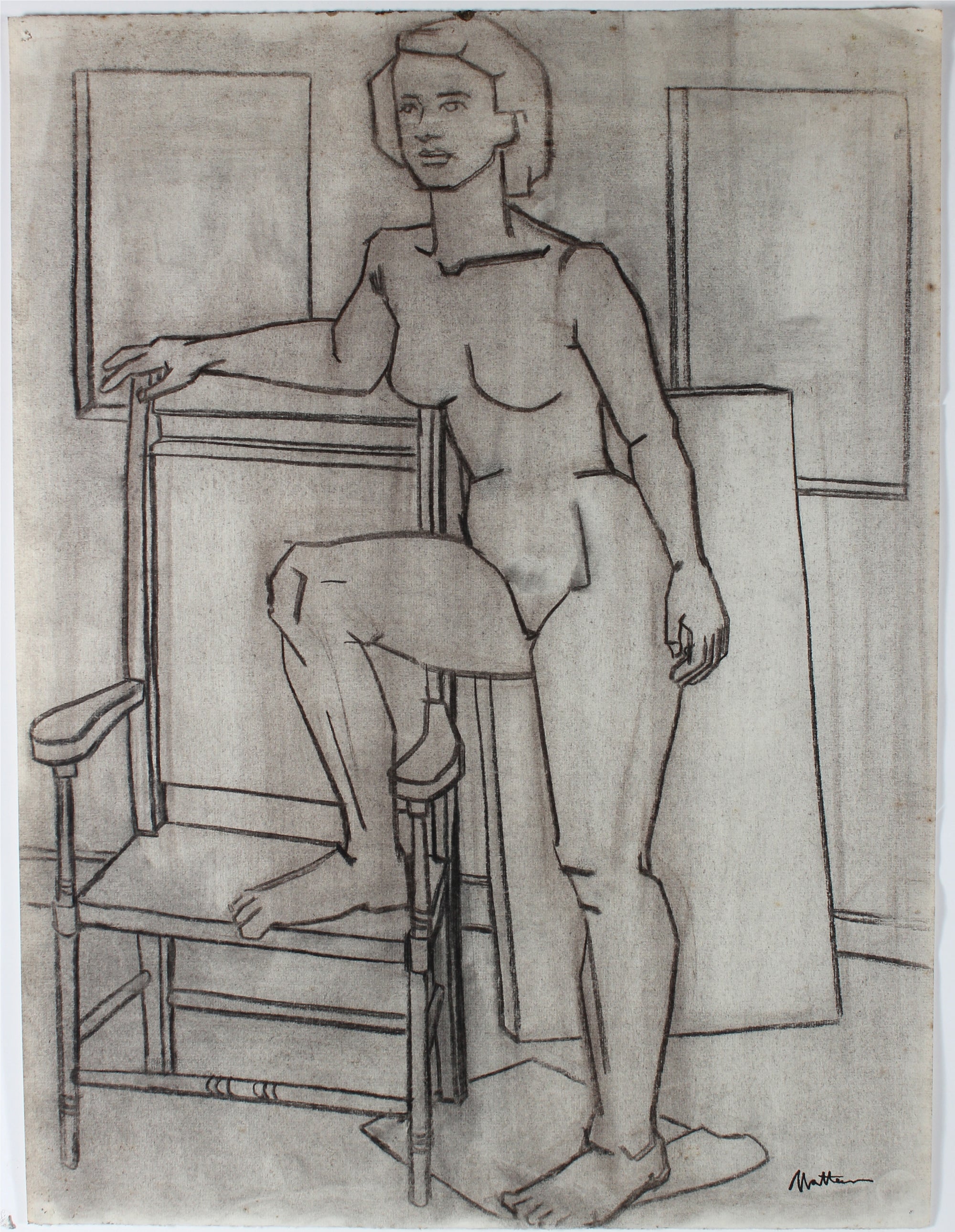 Nude Studio Figure Sketch<br>1945 Charcoal <br><br>#35102