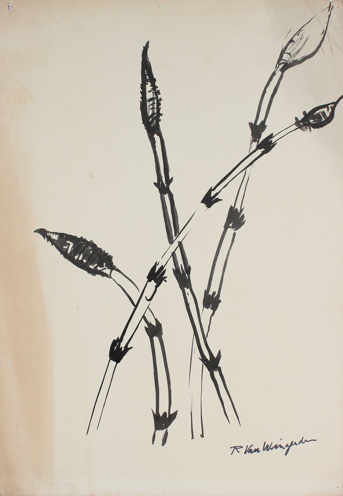 Monochrome Bamboo Stalks <br>Mid Century Ink <br><br>#4739