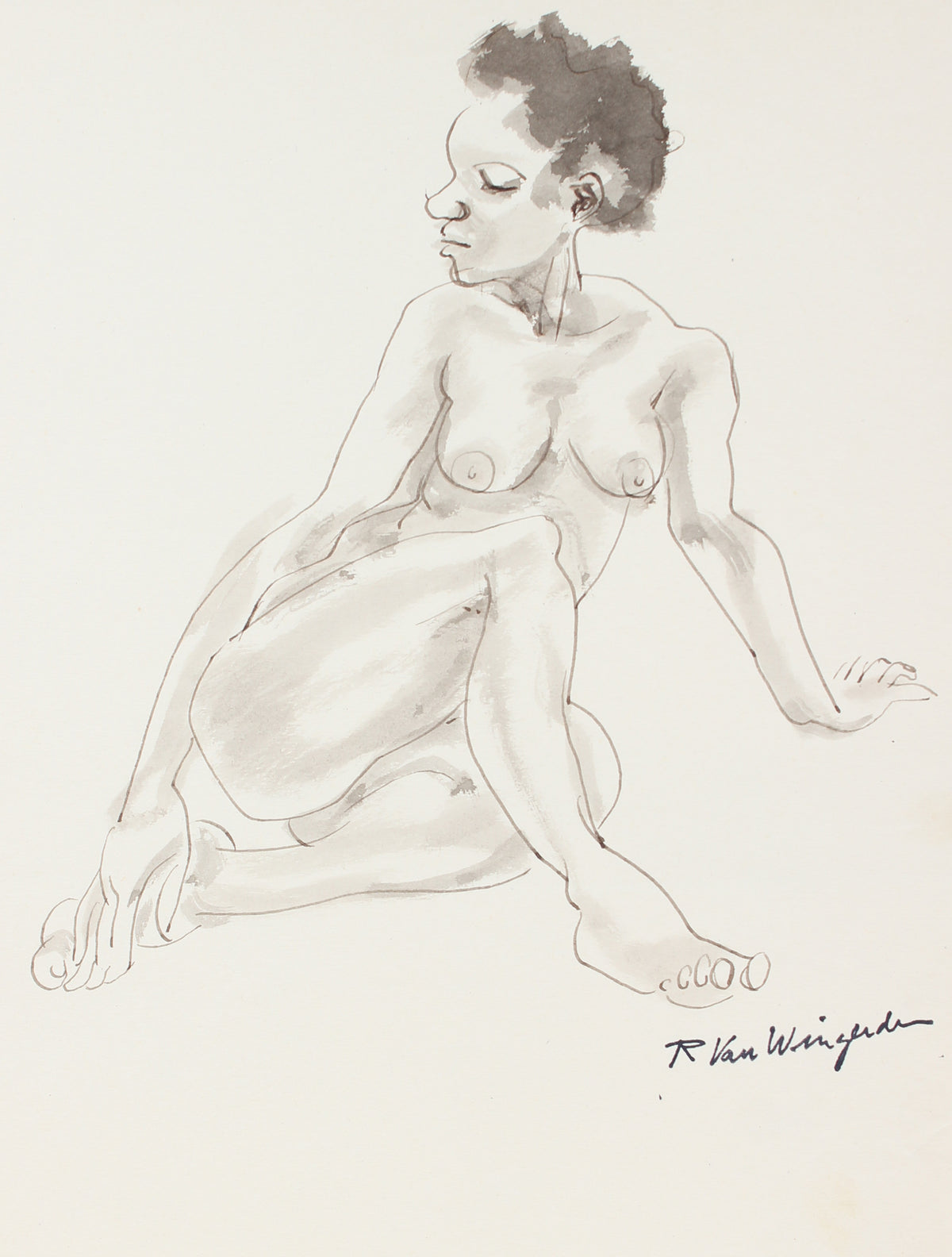 Expressionist Seated Female Nude &lt;br&gt;1940-50s Ink &lt;br&gt;&lt;br&gt;#3845