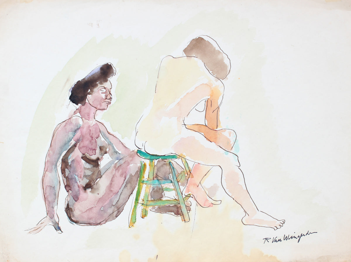 Expressionist Nude Figures &lt;br&gt;1940-50s Watercolor &lt;br&gt;&lt;br&gt;#3854