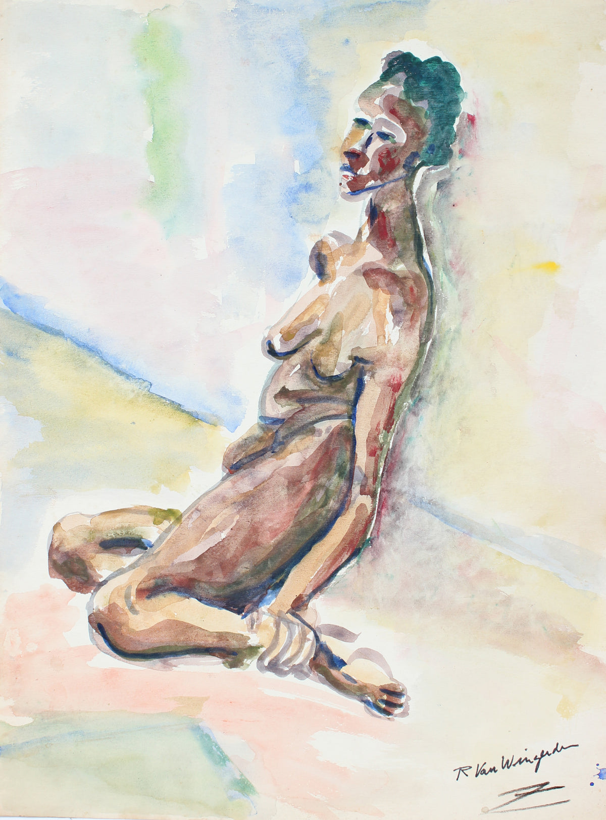 Expressionist Nude At Rest &lt;br&gt;1940-50s Watercolor &lt;br&gt;&lt;br&gt;#3855