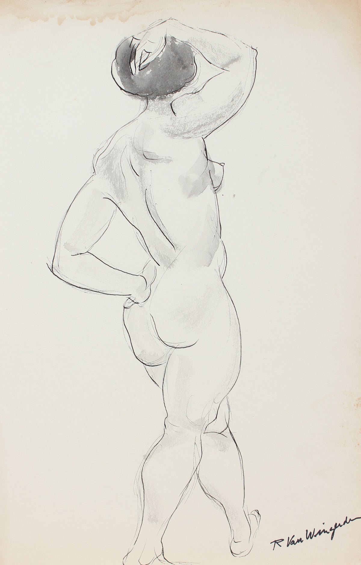 Standing Female Nude Figure &lt;br&gt;1940-50s Ink &lt;br&gt;&lt;br&gt;#3870