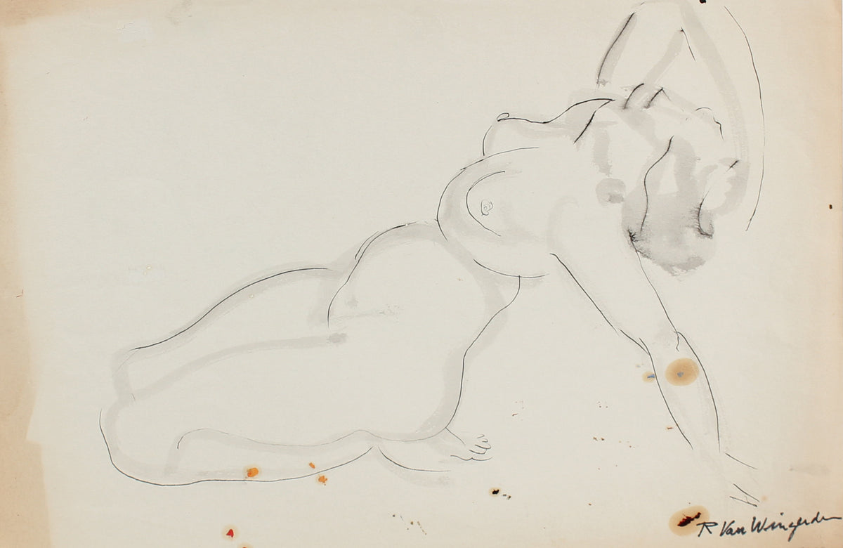 Expressionist Reclining Nude &lt;br&gt;1940-50s Ink and Watercolor&lt;br&gt;&lt;br&gt;#3928