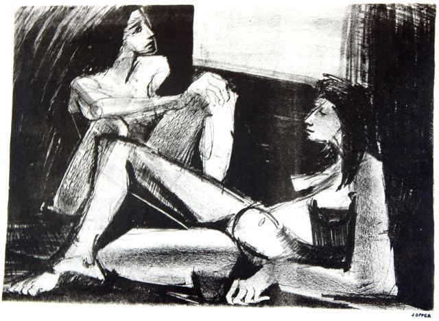 Two Reclining Women in Black and White &lt;br&gt;1940-50s Stone Lithograph &lt;br&gt;&lt;br&gt;#40637