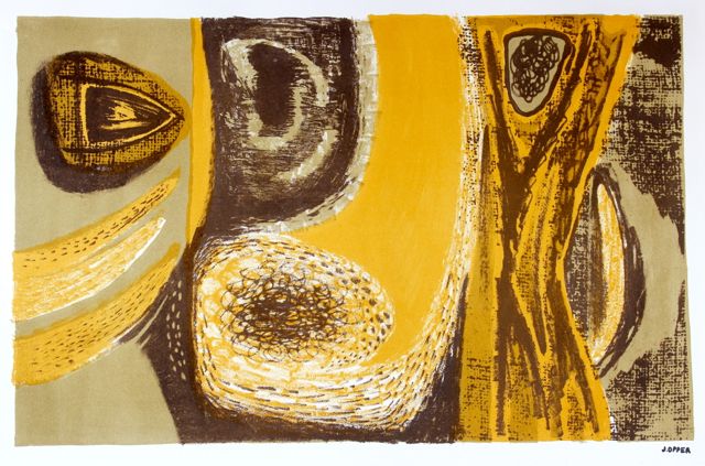 Golden Yellow Modernist Abstract &lt;br&gt;1940-50s Stone Lithograph &lt;br&gt;&lt;br&gt;#40742