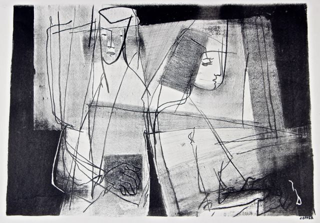 Monochromatic Modernist Figures&lt;br&gt;1940-50s Stone Lithograph&lt;br&gt;&lt;br&gt;#41593