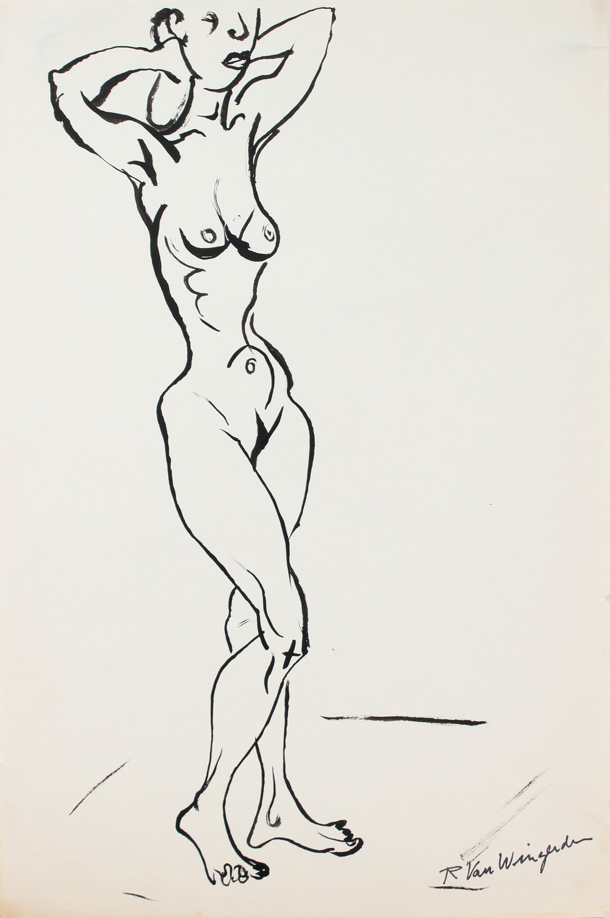 Expressionist Standing Female Nude Figure&lt;br&gt;1940-60s Ink&lt;br&gt;&lt;br&gt;#4493