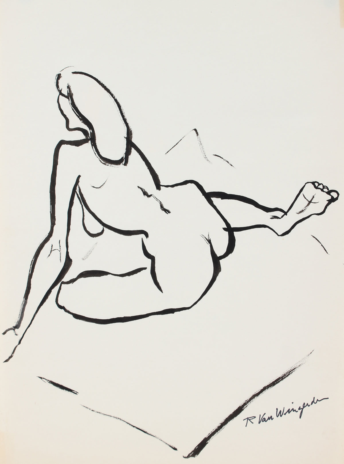 Expressionist Seated Female Nude&lt;br&gt;1940-60s Ink&lt;br&gt;&lt;br&gt;#4494