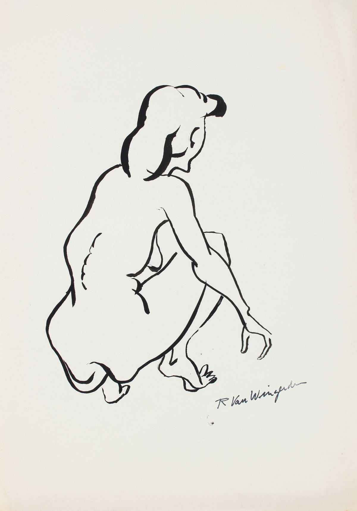 Expressionist Seated Female Nude&lt;br&gt;1940-60s Ink&lt;br&gt;&lt;br&gt;#4496